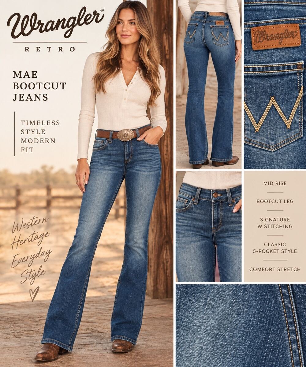 Western Boho Y2K Cowgirl Wrangler Retro Mae Bootcut Jeans 9x34 Vivianna Pristine